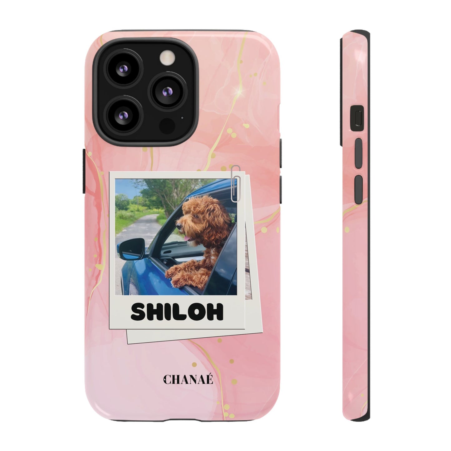 Customisable FurBaby Polaroid iPhone "Tough" Case (Pink Sparkle)