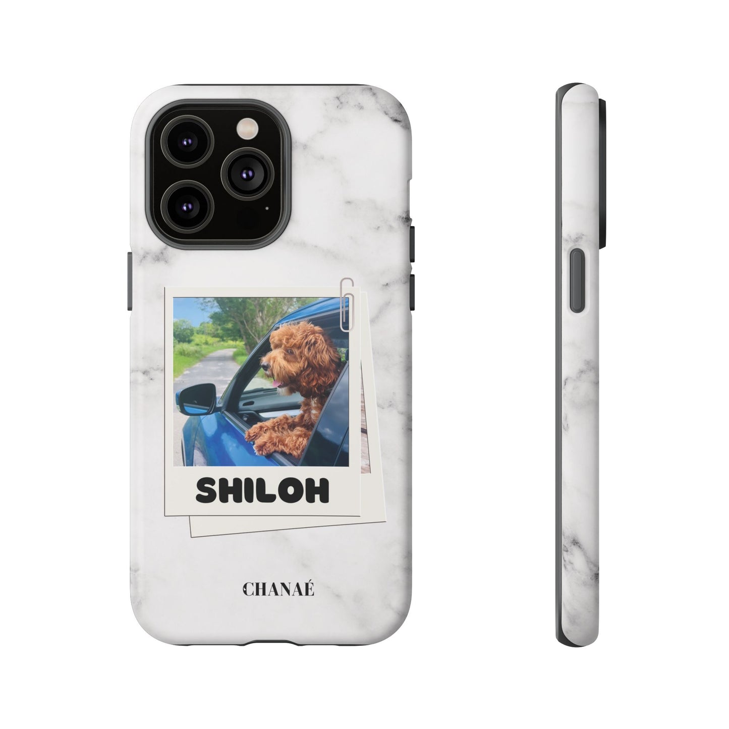 Customisable FurBaby Polaroid iPhone "Tough" Case (White Marble)