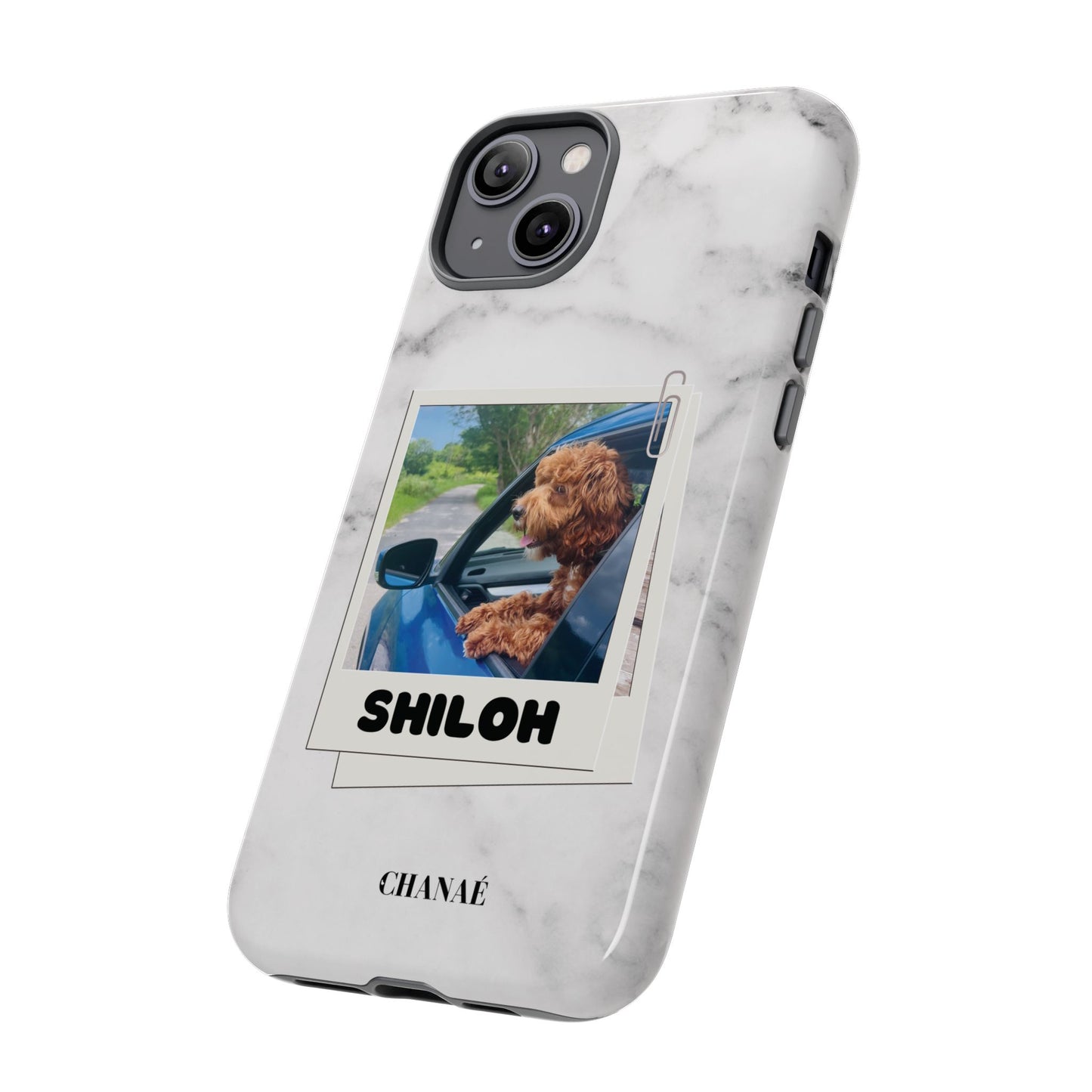 Customisable FurBaby Polaroid iPhone "Tough" Case (White Marble)