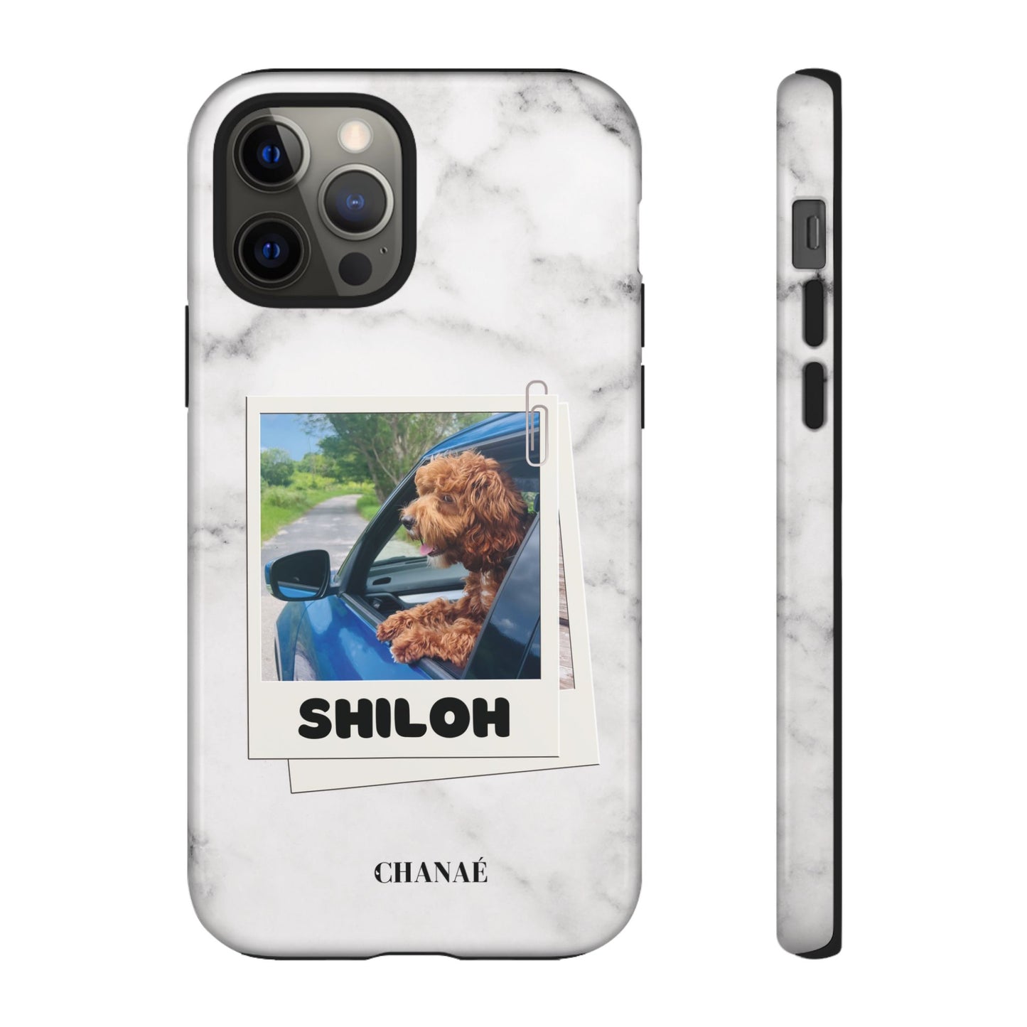 Customisable FurBaby Polaroid iPhone "Tough" Case (White Marble)