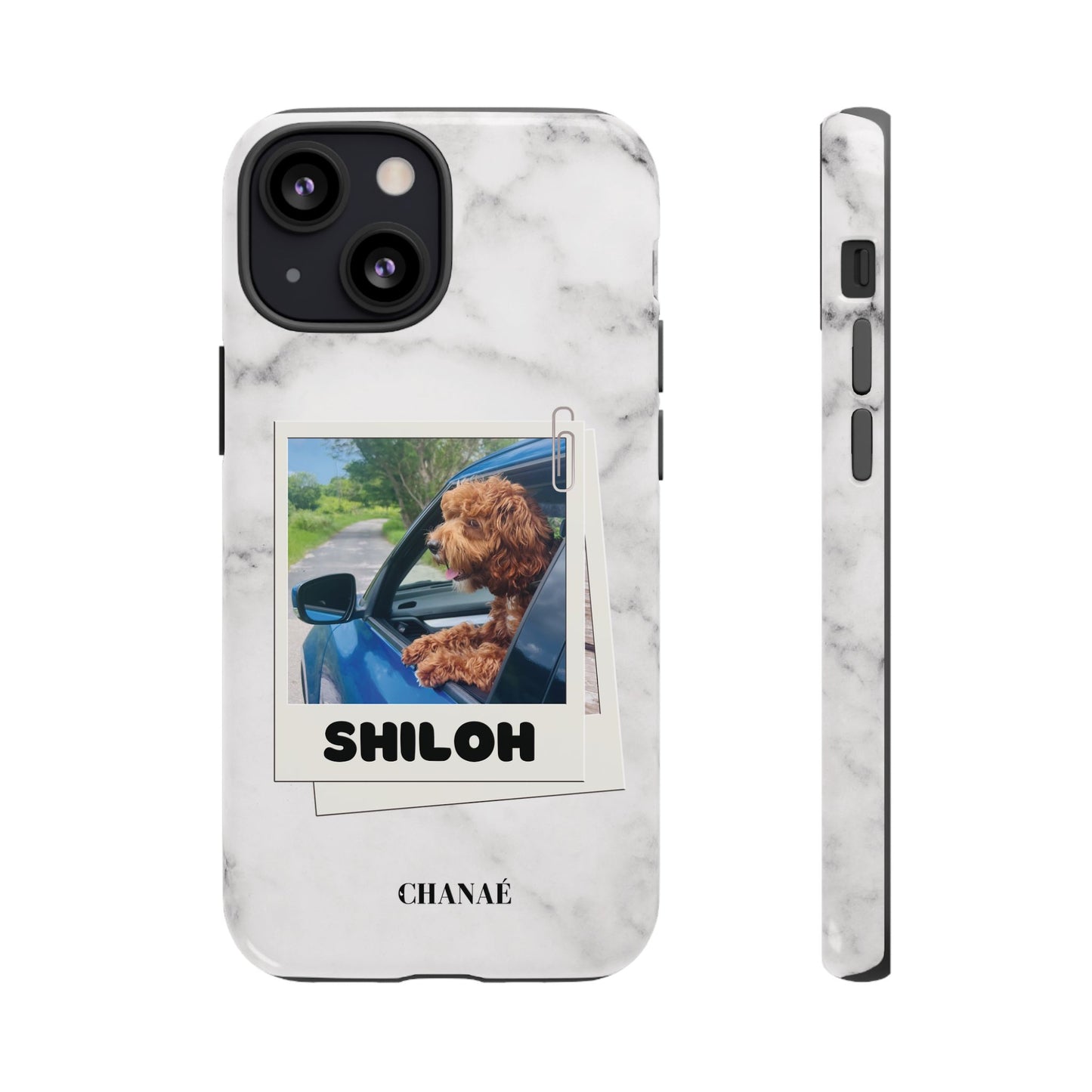 Customisable FurBaby Polaroid iPhone "Tough" Case (White Marble)