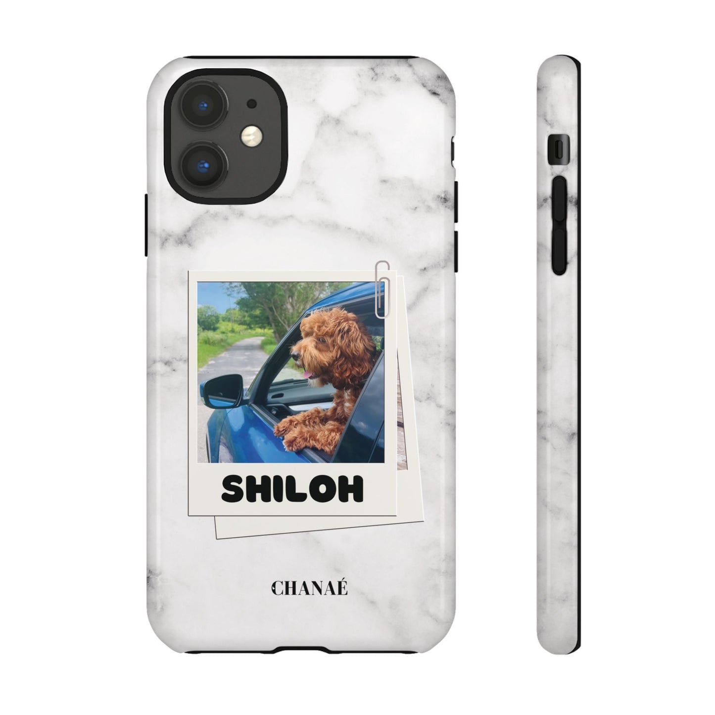 Customisable FurBaby Polaroid iPhone "Tough" Case (White Marble)