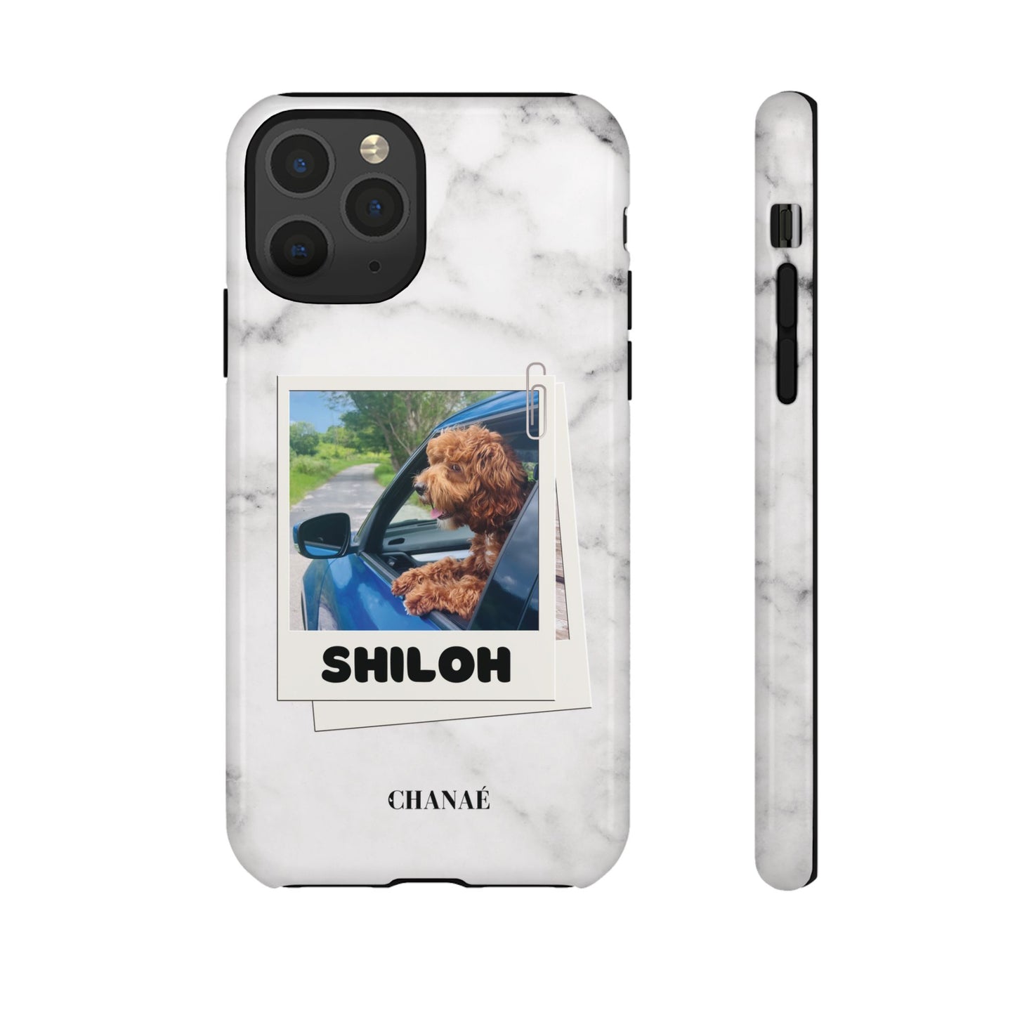 Customisable FurBaby Polaroid iPhone "Tough" Case (White Marble)