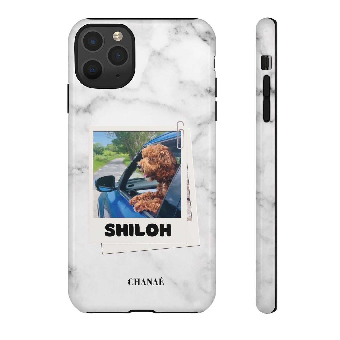 Customisable FurBaby Polaroid iPhone "Tough" Case (White Marble)