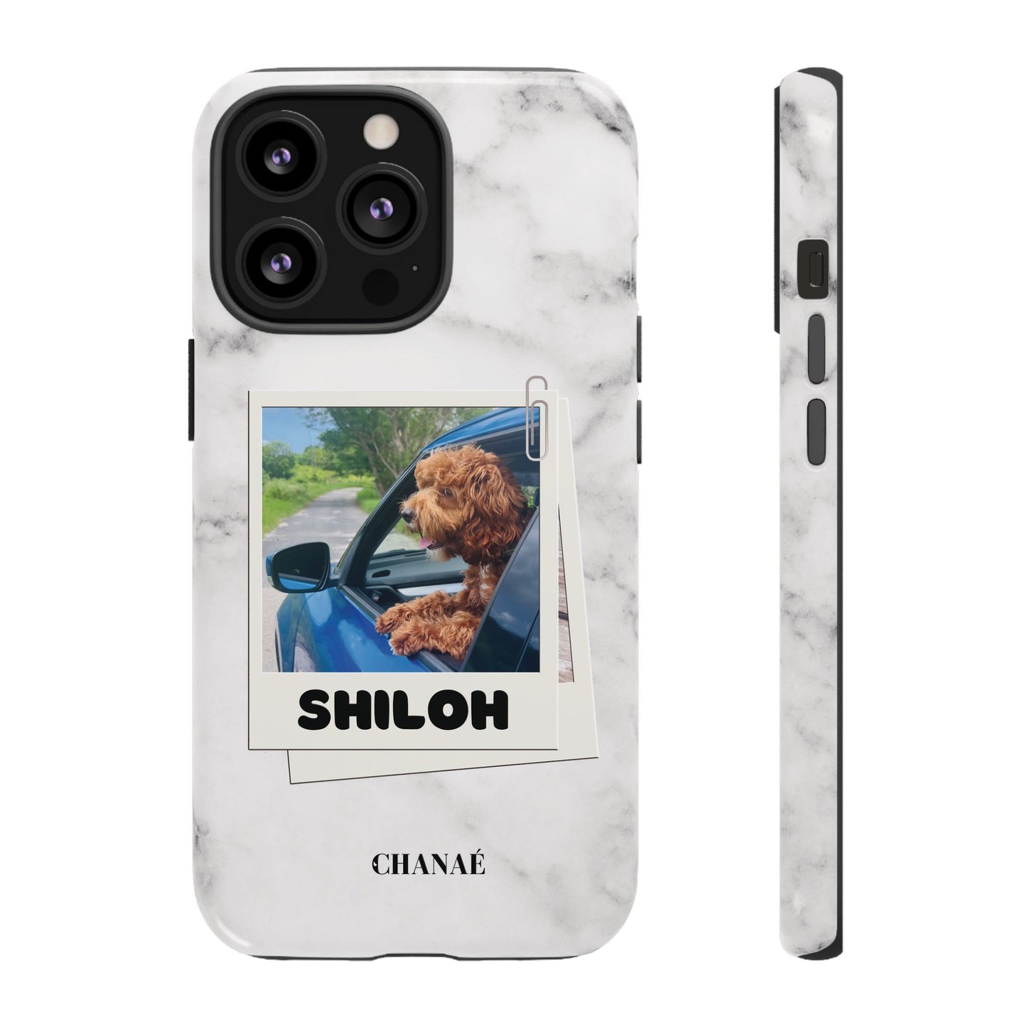 Customisable FurBaby Polaroid iPhone "Tough" Case (White Marble)