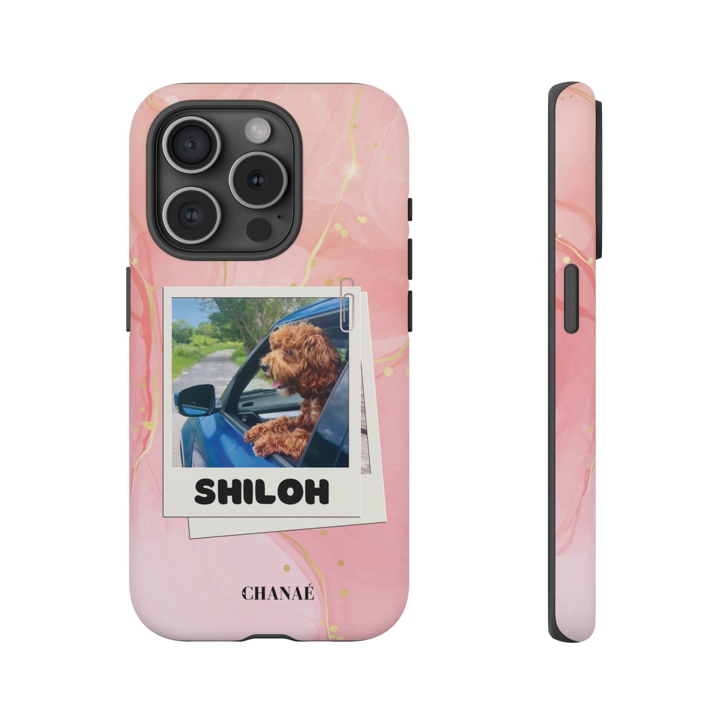 Customisable FurBaby Polaroid iPhone "Tough" Case (Pink Sparkle)