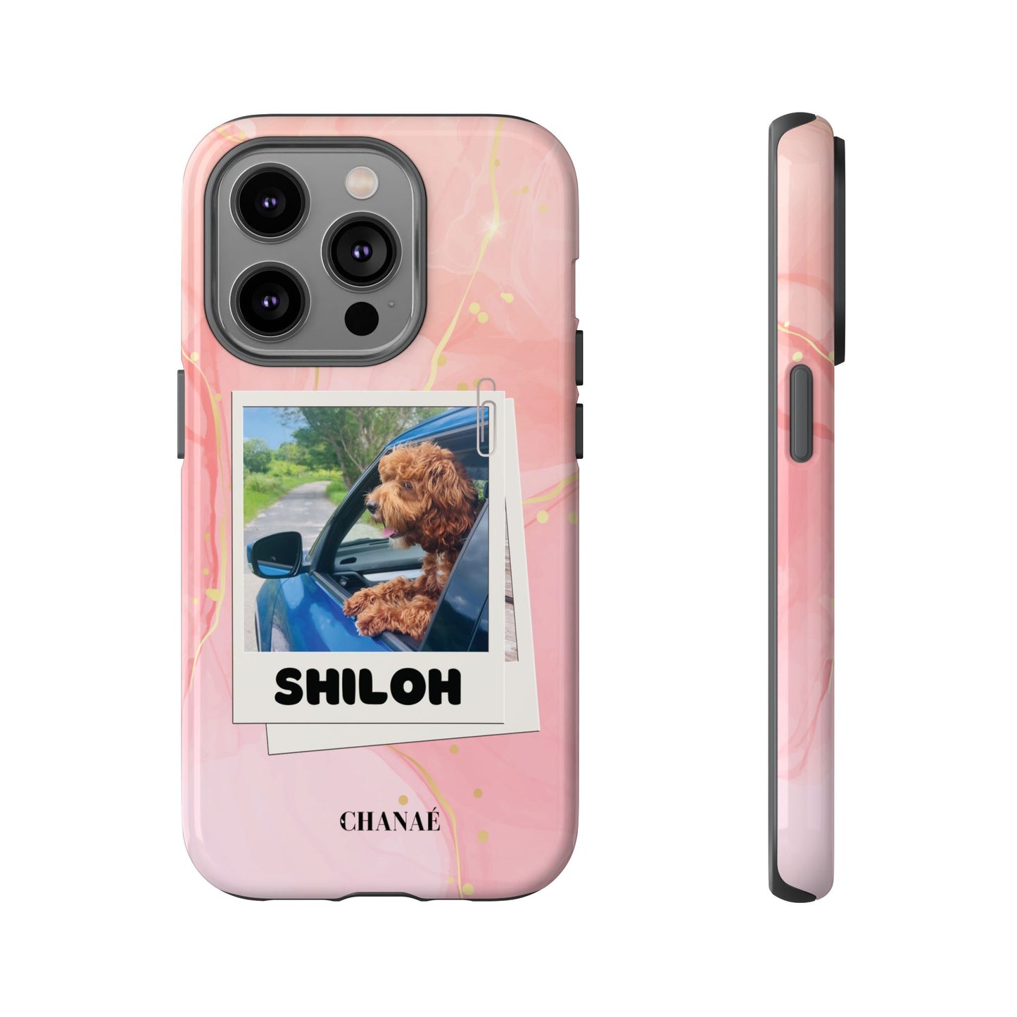 Customisable FurBaby Polaroid iPhone "Tough" Case (Pink Sparkle)