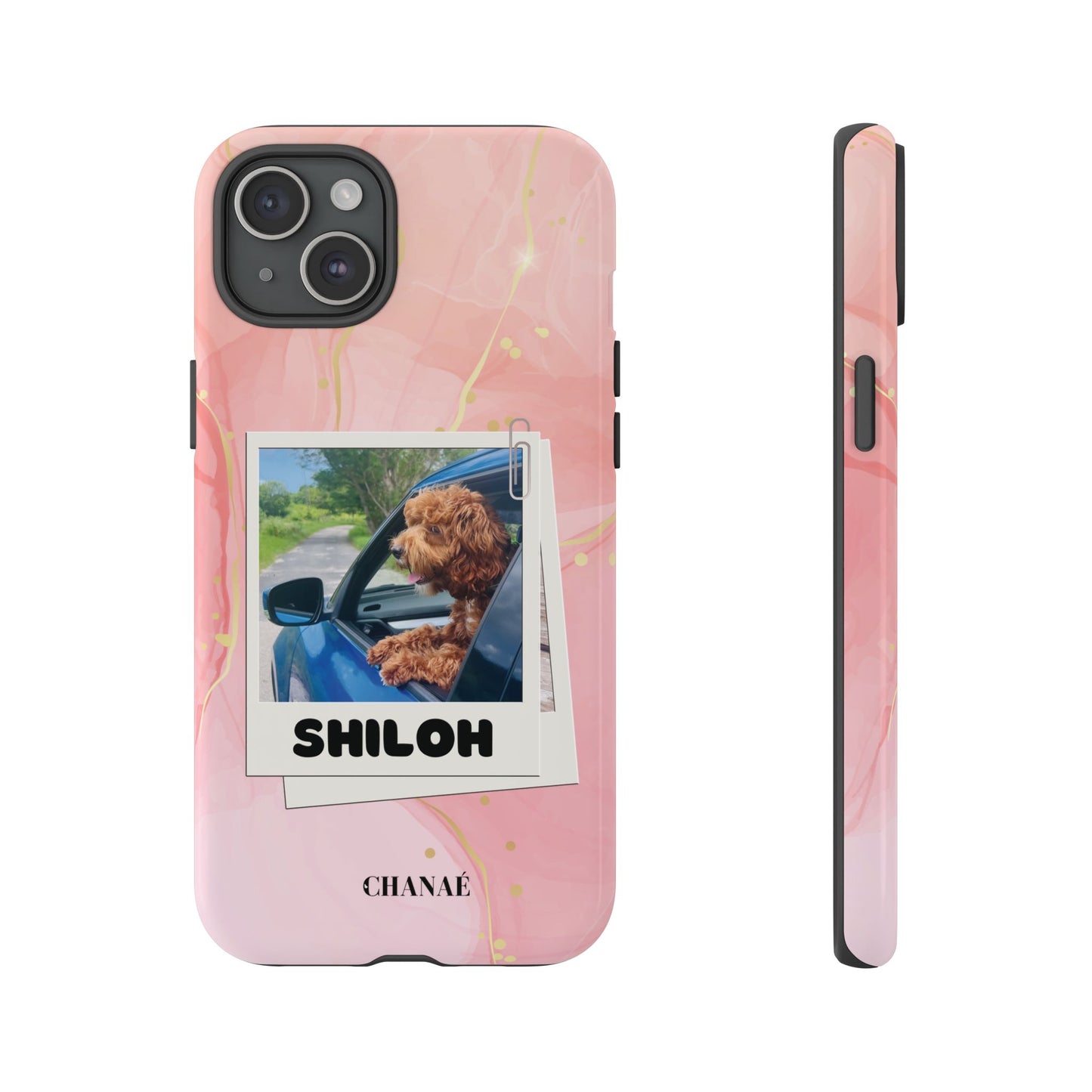 Customisable FurBaby Polaroid iPhone "Tough" Case (Pink Sparkle)