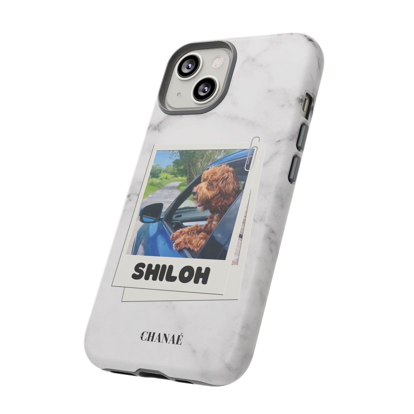 Customisable FurBaby Polaroid iPhone "Tough" Case (White Marble)