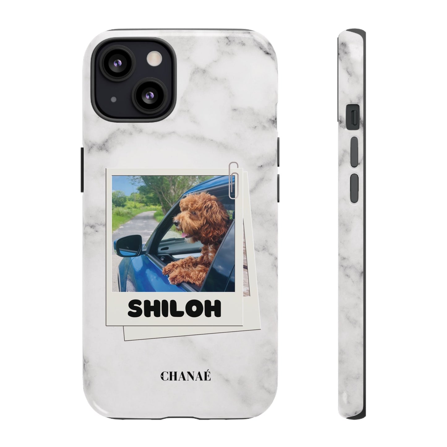 Customisable FurBaby Polaroid iPhone "Tough" Case (White Marble)