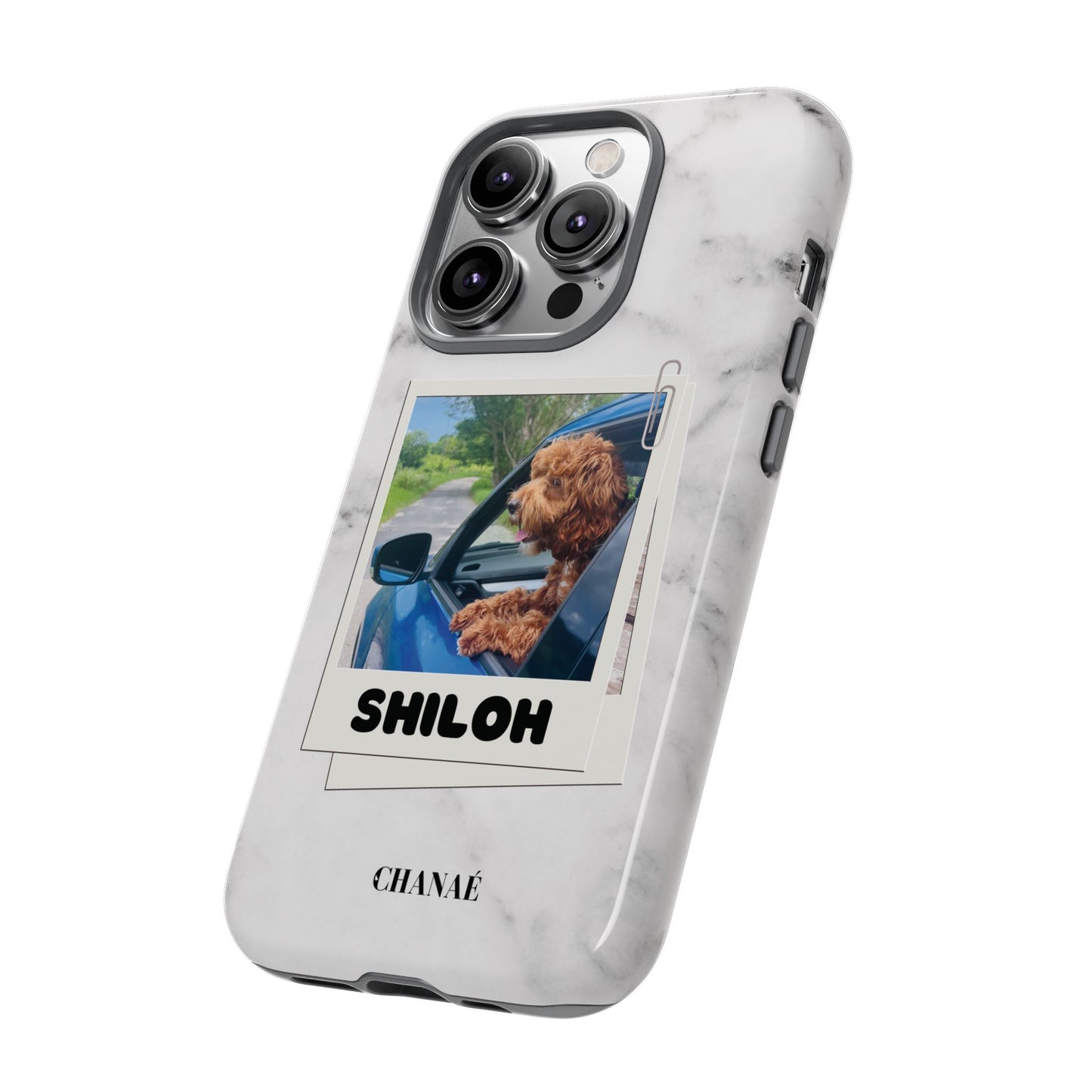 Customisable FurBaby Polaroid iPhone "Tough" Case (White Marble)